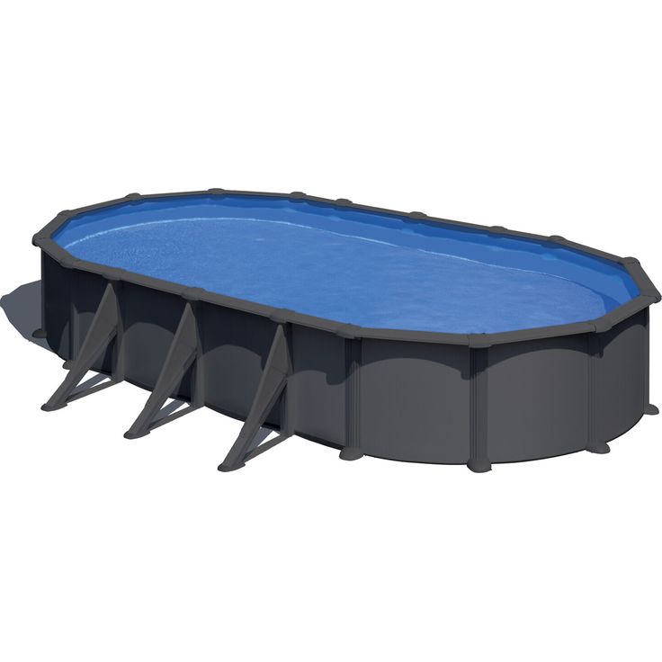 GRE Stahlwandpool-Set 'Anthracite' oval 730 × 375 × 132 cm, mit Seitenstützen und Sandfilteranlage, Edelstahl-Sicherheitsleiter, PVC-Auskleidung mit UV-Schutz
