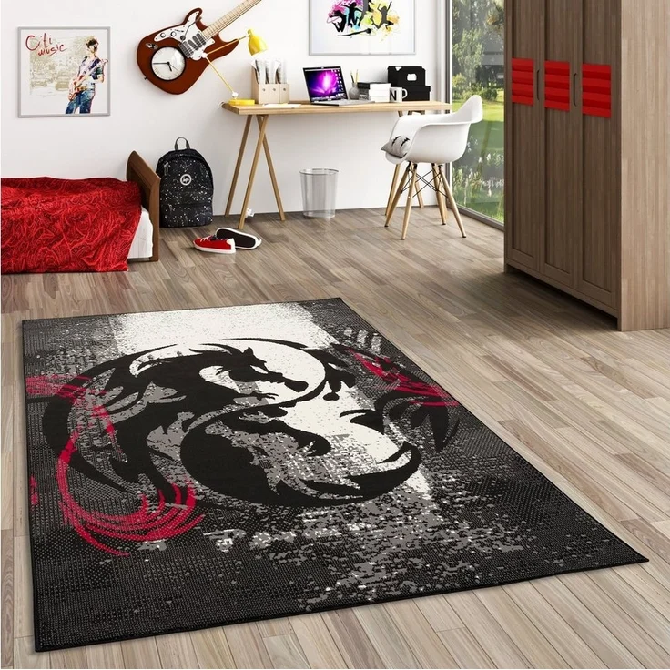 Pergamon Designteppich Trendline Teppich Drachen Schwarz, Rechteckig, Höhe: 8 mm – Bild 1