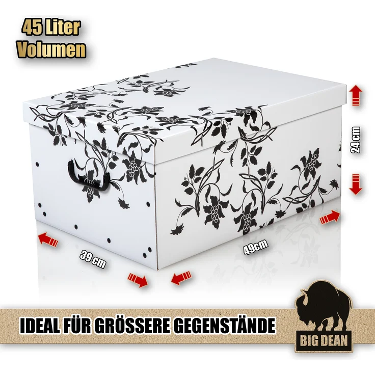 BigDean 3 Große Aufbewahrungsbox mit Deckel aus stabiler Pappe 45 Liter – Bild 4