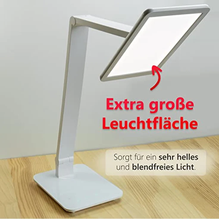FeinTech LTL00100 LED Schreibtischlampe, dimmbar mit warmweiß bis kaltweiß Lichtfarbe, 550 lm, Touch-Funktion, USB Anschluss, weiß, 37 x 15 x 43.5 cm – Bild 3
