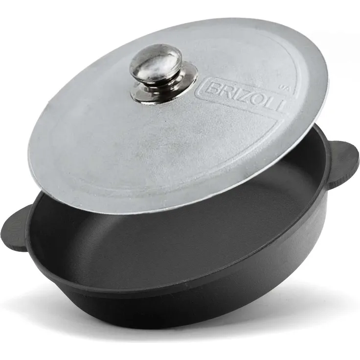 Ø28cm Gusseisenpfanne mit Aluminiumdeckel Bräter Schmortopf aus Gusseisen zwei Griffe Servierpfanne