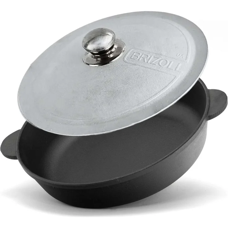Ø28cm Gusseisenpfanne mit Aluminiumdeckel Bräter Schmortopf aus Gusseisen zwei Griffe Servierpfanne – Bild 1