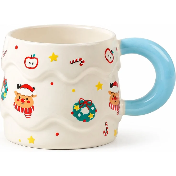 Keramik-Kaffeetasse im Weihnachtsdesign mit Deckel und Löffel Blau 16 x 12 x 14 cm – Bild 1
