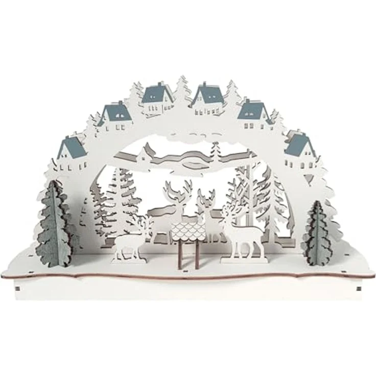 HTI-Living Batteriebetrieben LED Holz Weihnachtsdeko mit Waldmotiv – Bild 3