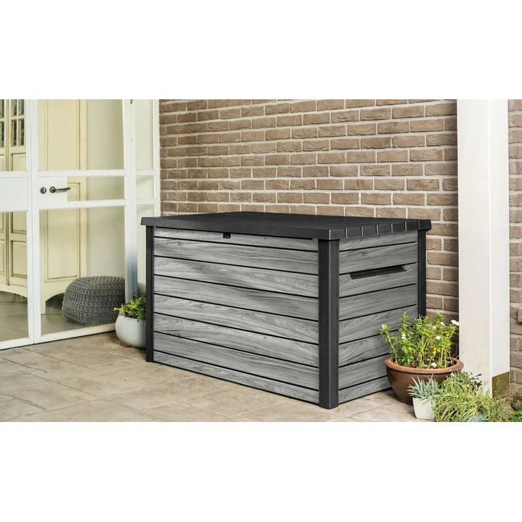 Keter Gartenbox "Ontario" 870L in Holzoptik 147 x 83 x 86 cm mit Gasdruckfedern, Wasserfest, abschließbar – Bild 2