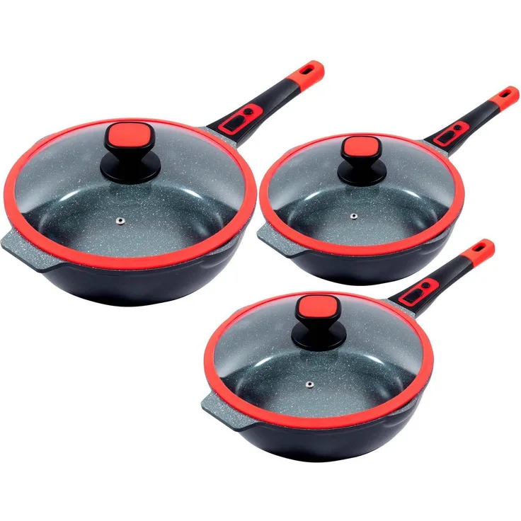 KING Pfannen-Set Click-Grip, Aluminiumguss (Set, 3-tlg, je 1 Pfanne Ø 24/28/32 cm, H: 7,5/8,5/9,5 cm, - 6/2,8/4 l), abnehmbarer Griff, Induktion