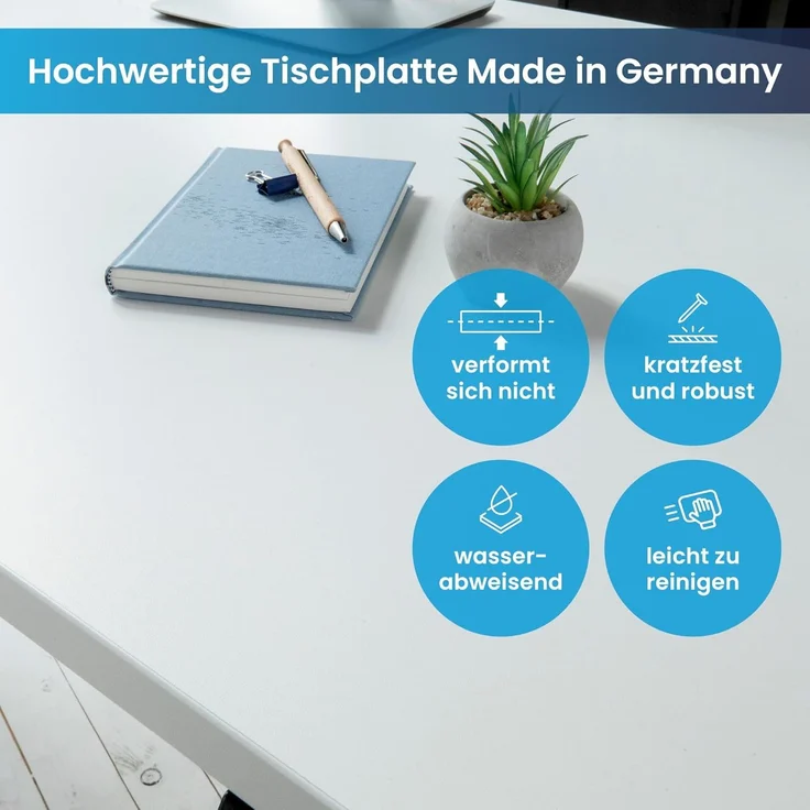 Desktopia Pro X - Elektrisch höhenverstellbarer Schreibtisch / Ergonomischer Tisch mit Memory-Funktion, Weiß, Gestell Schwarz, 160x80 cm – Bild 8