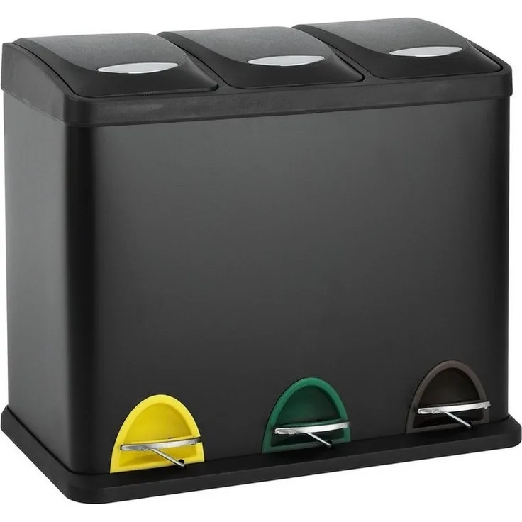 SVITA TC3X8 24 L Treteimer Abfalleimer Mülleimer Pulverbeschichteter Stahl Schwarz