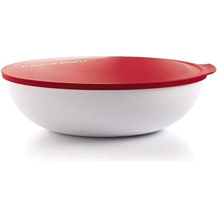 TUPPERWARE Servierschale Tupperware Allegra Schale 1,5 Liter in bordeaux rot/weiß – Bild 1