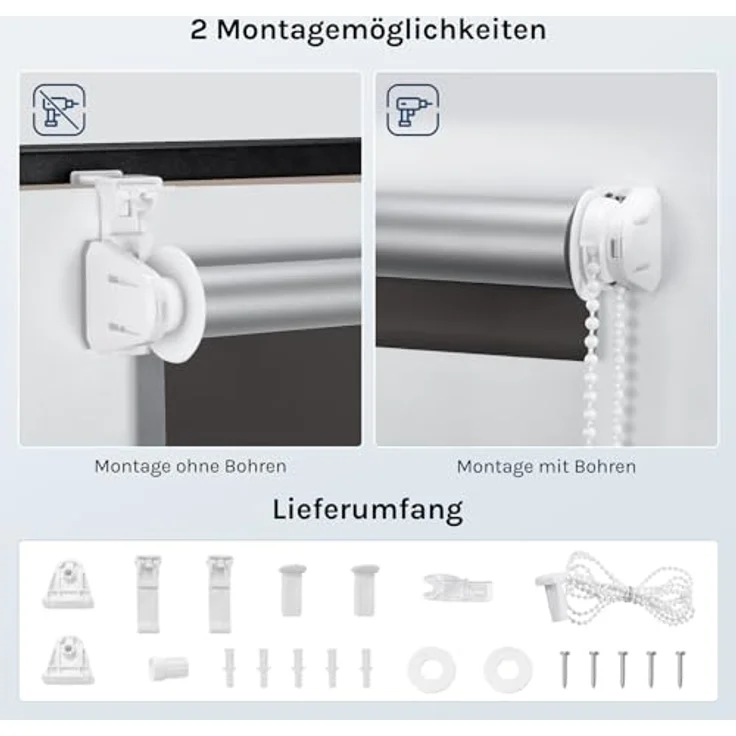WOLTU Verdunklungsrollo ohne Bohren Anthrazit 80x160 cm (BxH), Thermorollo Klemmfix Fensterrollo Seitenzugrollo easyfix Verdunkelung Rollos Sichtschutz und Sonnenchutz, Klemmrollo für Fenster & Tür – Bild 6