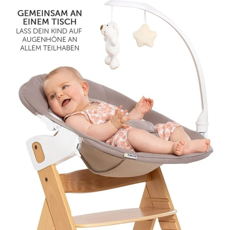 Hauck Hochstuhl Alpha Plus Natur - Newborn Set Deluxe (Set, 4 St), Holz Babystuhl ab Geburt inkl. Aufsatz für Neugeborene & Sitzauflage – Bild 2