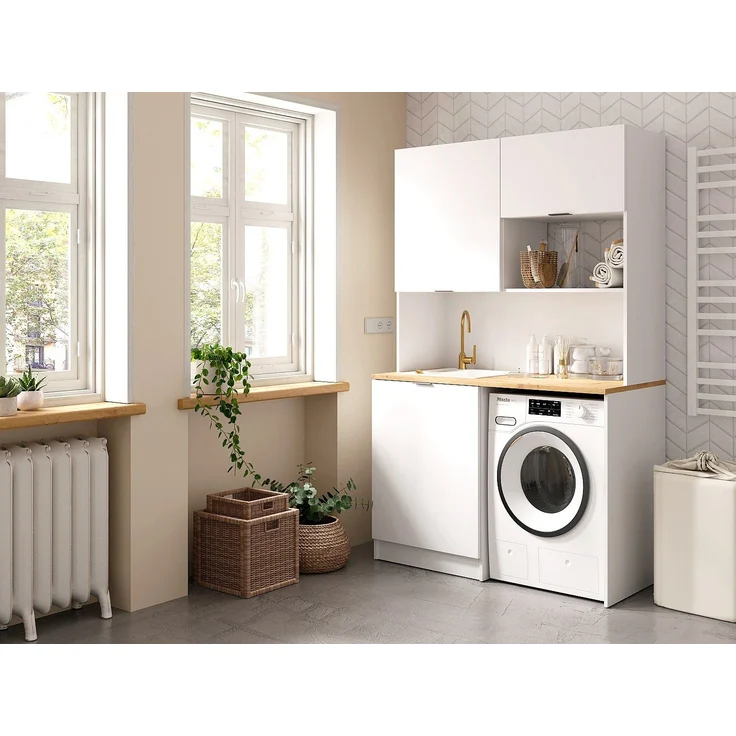 Vente-unique - Multifunktionsmöbel für Küchenzeile & Waschraum - Mit Arbeitsplatte 120 cm - Weiß & Holzfarben - CARMEO – Bild 6