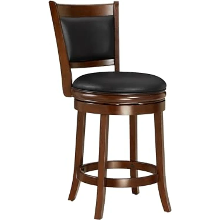 Ball & Cast Drehbarer Tresen Höhe Barhocker, Holzrahmen Küche Insel Hocker-Stuhl, 24in gepolsterte Barhocker mit Rückenlehne & Fußstütze, Cappuccino – Bild 2