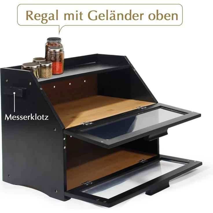 Zedelmaier Brotkasten Bambus Brotkasten mit 2 Etagen, großer Brotkasten, Bamboo, (Set, 1x Aufbewahrungsbox aus Bambus), mit Belüftung und Sichtfenster – Bild 2