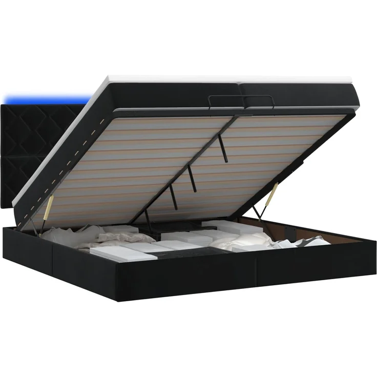 vidaXL Ottoman-Bett mit Matratze und LED Schwarz 200 x 200 cm Samt 3458399 – Bild 2