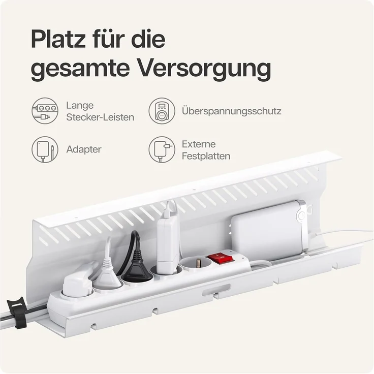 Desktronic Kabelkanal Schreibtisch, 2x43cm, Hochwertiger Stahl, Kabel Organizer für Kabelführung Weiß – Bild 3