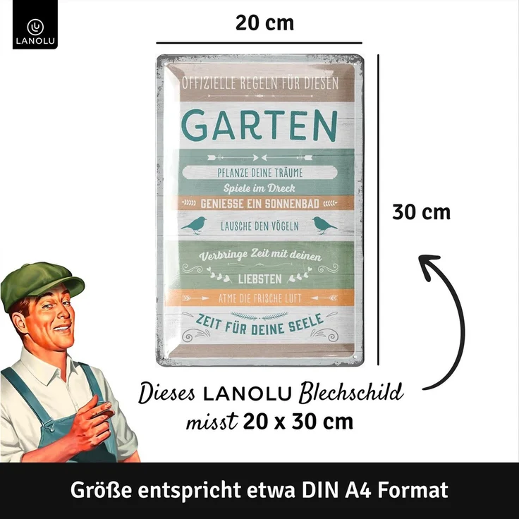 LANOLU Blechschild Regeln für Garten - 20x30cm – Metall – Mehrfarbig – 20151 – Bild 5
