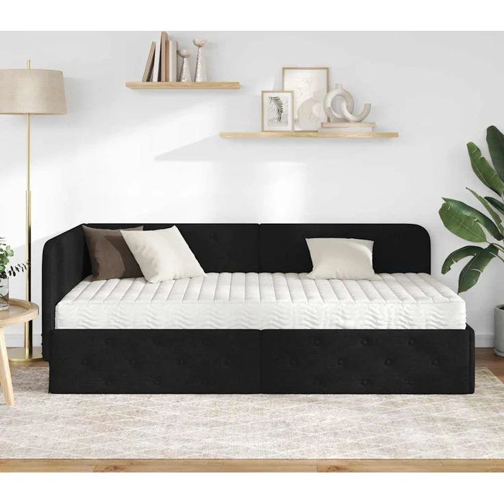 vidaXL Eckbettgestell Schwarz 90 x 200 cm Stoff 3394047 – Bild 3