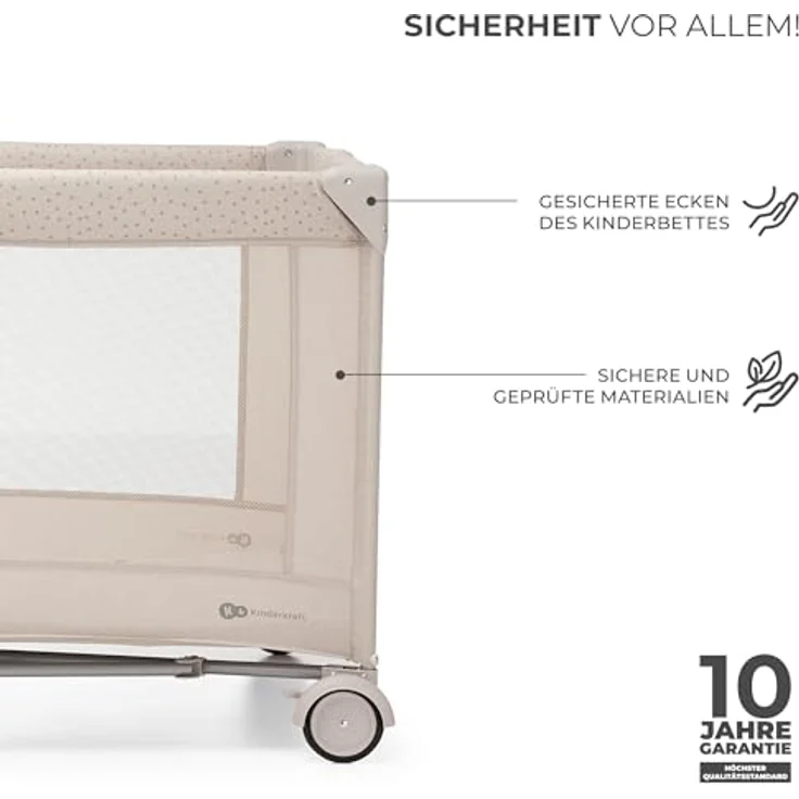 Kinderkraft Joy 2 Acc Kinderbett, 3 in 1 Kinderreisebett, Babybetten, Kinderbett, Reisebett, Modernes Design, Kleine Abmessungen nach Zusammenklappe, Praktisches Zubehör, Räder, Beige – Bild 10