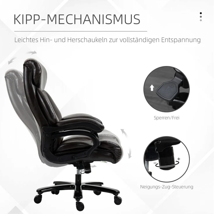 Bürostuhl mit weicher Polsterung, höhenverstellbar & Wippfunktion, 72x83x114-122 cm, Braun – Bild 5
