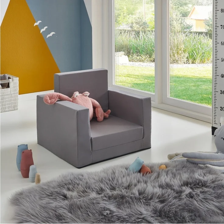 Spetebo Kindersessel Polstersessel 2in1 ausklappbar - grau - Kindersessel 48 x 41 cm (Artikel, 1-St, Stück), zum Aufklappen – Bild 3