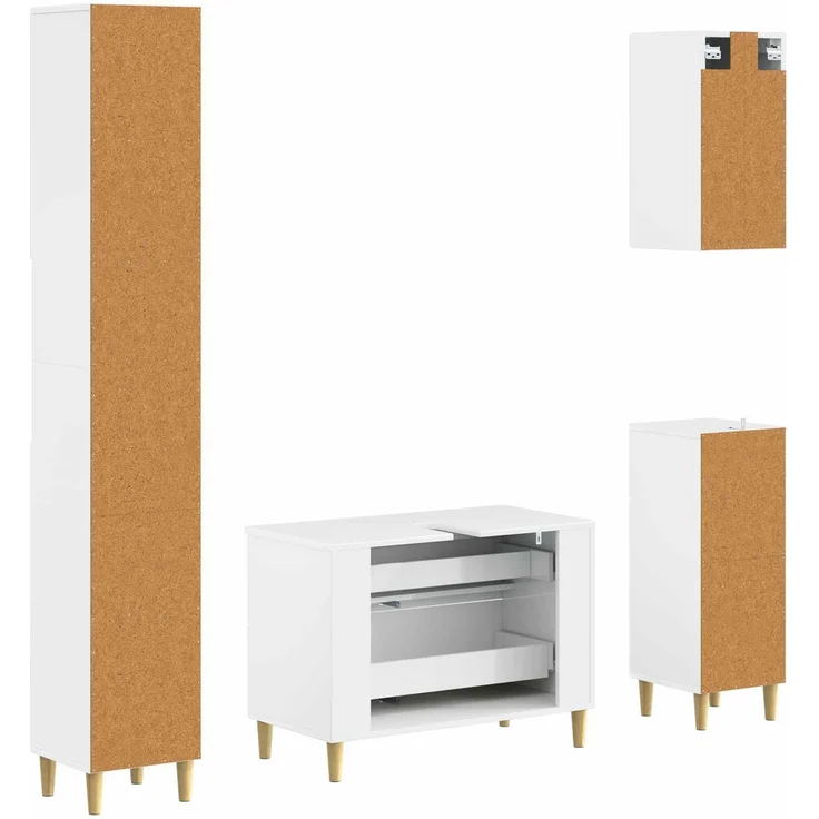 vidaXL 4-teiliges Badezimmer-Schrank-Set DELFT Hochglanz Weiß 3417949 – Bild 6