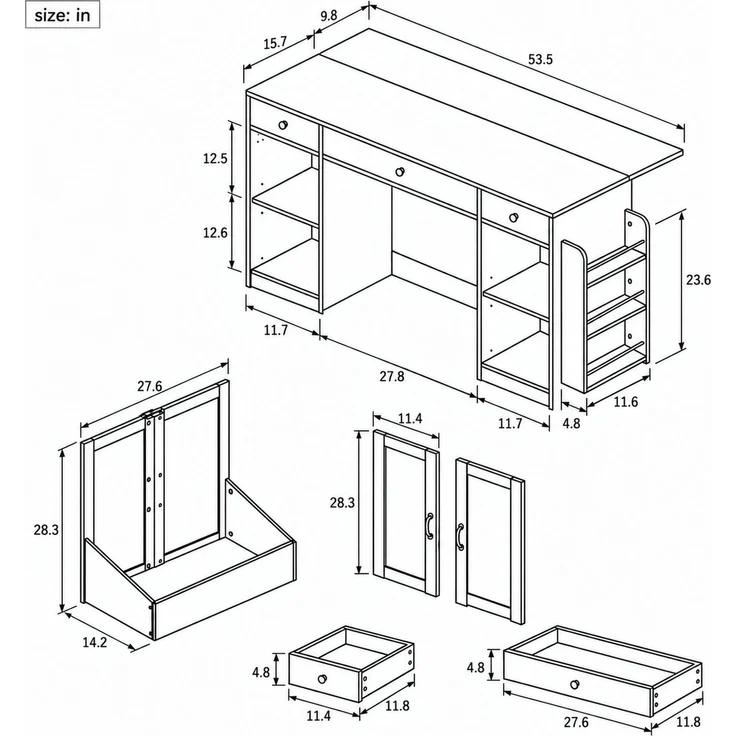 Sideboard 136 x 65 x 90 cm aus MDF in Weiß und Natur mit 3 Schubladen und 2 Türen – Bild 5