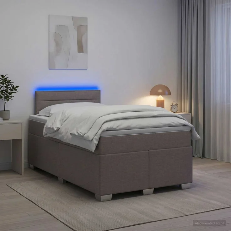 vidaXL Boxspringbett mit Matratze und LED Taupe 120 x 190 cm Stoff 3451893 – Bild 4