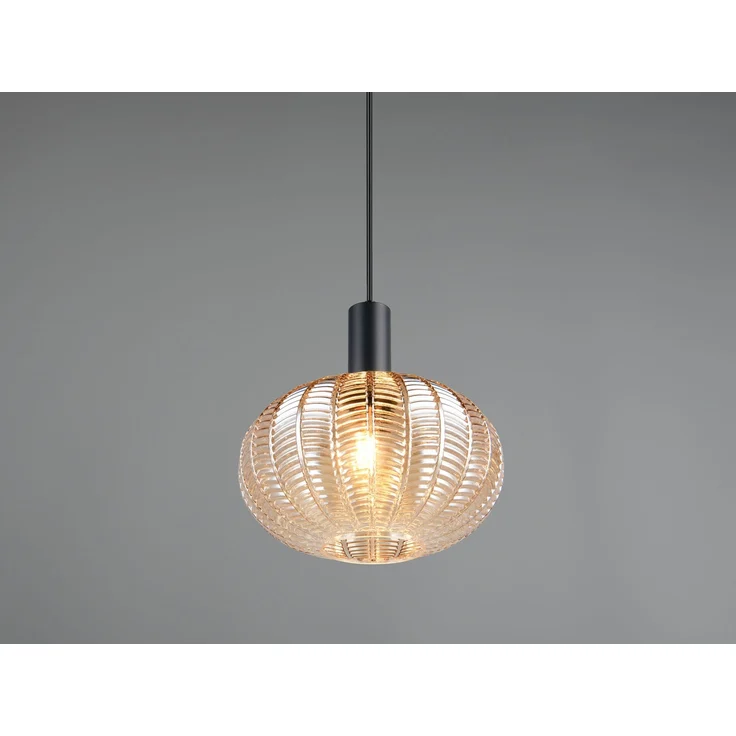 Pendelleuchte ELVEZIA einflammig mit Kugel Glasschirm Amber Ø 26cm – Bild 5