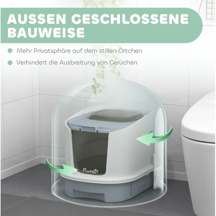 Katzentoilette aus Kunststoff mit Deckel und Schublade, 40,5x52,5x42,5 cm, Grau – Bild 4
