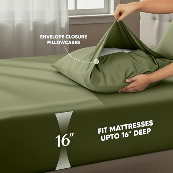Utopia Bedding Bettwäsche-Set für Kingsize-Bett, 4-teilig, gebürstete Mikrofaser, schrumpft und lichtbeständig, pflegeleicht (Kingsize, Olivgrün) – Bild 5
