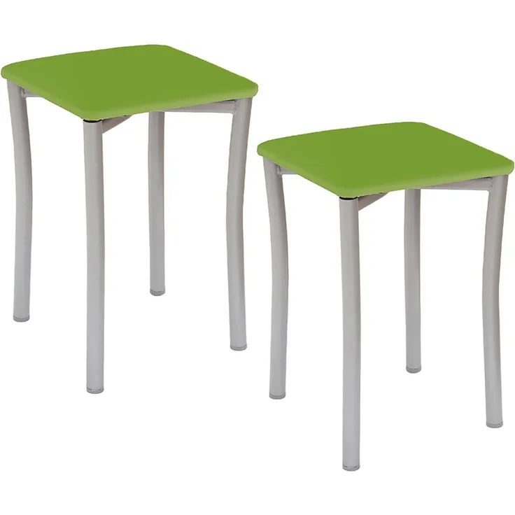 ASTIMESA Zwei Küchenhocker mit runden Beinen und grünem Kunstlederbezug.