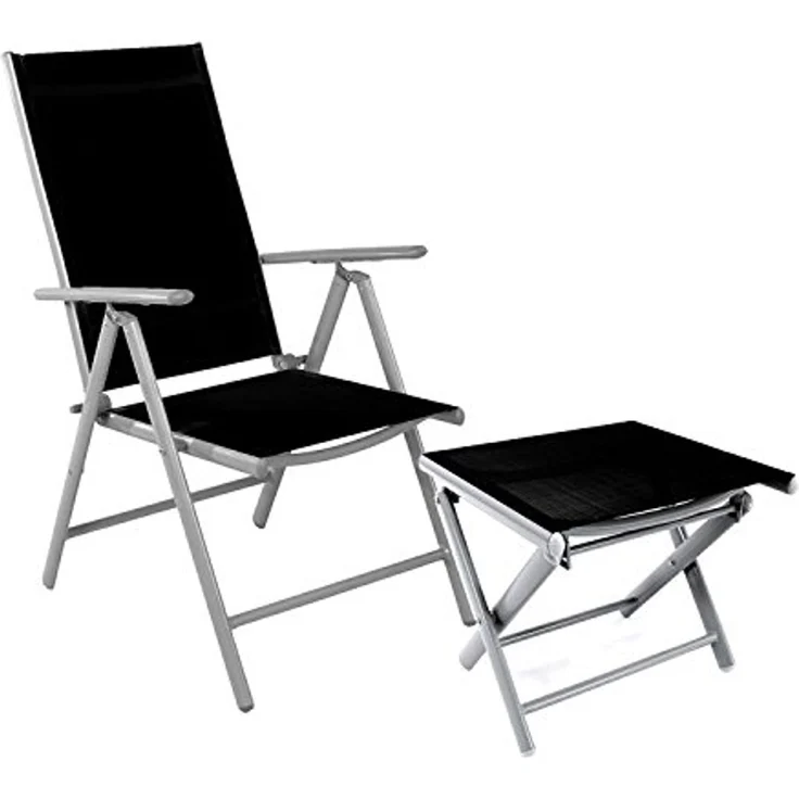 Garten Klappstuhl Aluminium - Textilen Silbergrau/Schwarz + Fußhocker – Bild 3