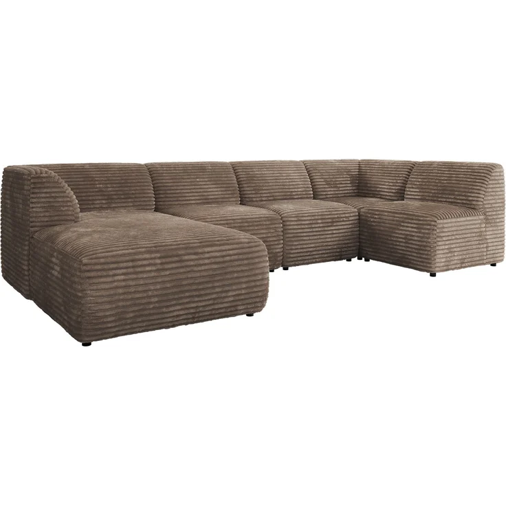 Modulares XXL-Ecksofa MODARO 5M, U-Form, Wohnlandschaft, 5-teilig, freistehend, Wohnzimmer Couch, HR-Schaumstoff - Braun Cord - Links – Bild 7
