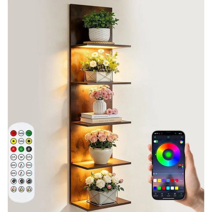 XERSEK Wandregal Bücherregal mit RGB+IC Lauflicht, Hängeregal Wandboard 30×18×117cm, App & Fernbedienung, Einzeln Ansteuerbare LEDs, Unsichtbare Montage, Wandboard Aufbewahrung & Zeigen von Kopfhörer Modelle Duft Dekoartikel – Bild 5