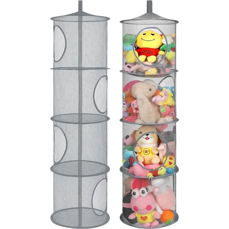 Mutig Hängeregal 2 Stück Set Hängeregal Mesh Hängende Netz-Aufbewahrungstasche, 4 Stufe Faltbare Hängeaufbewahrung Organizer, Hängender Speicherkorb, Kuscheltiere Hängeregal für Kleine Kleidung