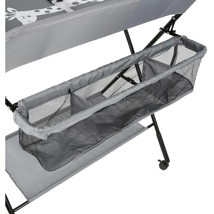 Baby Wickelkombi - klappbare Wickelkommode, mobiler Wickeltisch mit Wickelauflage, Sicherheitsgurt und Ablagefächern, platzsparend & stabil (Grau) – Bild 8