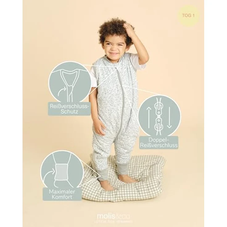 molis&co - Baby Schlafsack mit Füßen - Ideal für Frühling und Herbst - Babyschlafsack mit Füßen 1 tog - Leicht gepolstert - 100% Baumwolle (Oeko-TEX 100), Premium Qualität - Ines II (120 cm) – Bild 4