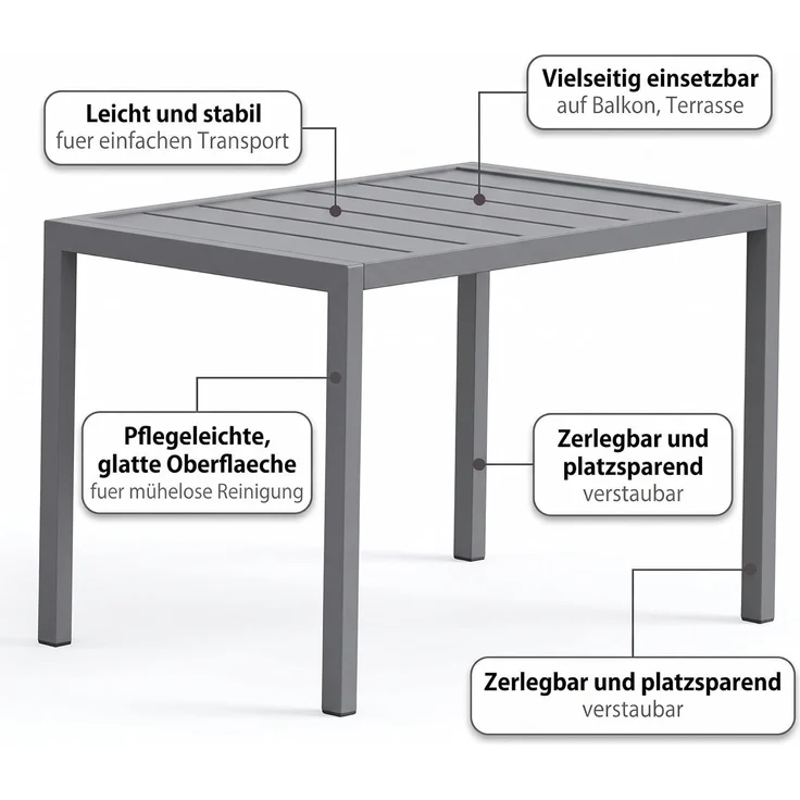 Mucola Gartentisch Aluminium Beistell Balkontisch rechteckig wetterfest Anthrazit Tisch Outdoor hitze- und wetterbeständig Terrassentisch – Bild 5