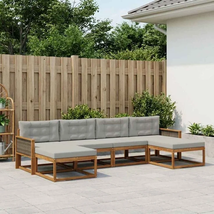 vidaXL Outdoor-Sofagarnitur 6 stk. 6-Sitzer Natur und Hellgrau 3382779 – Bild 1