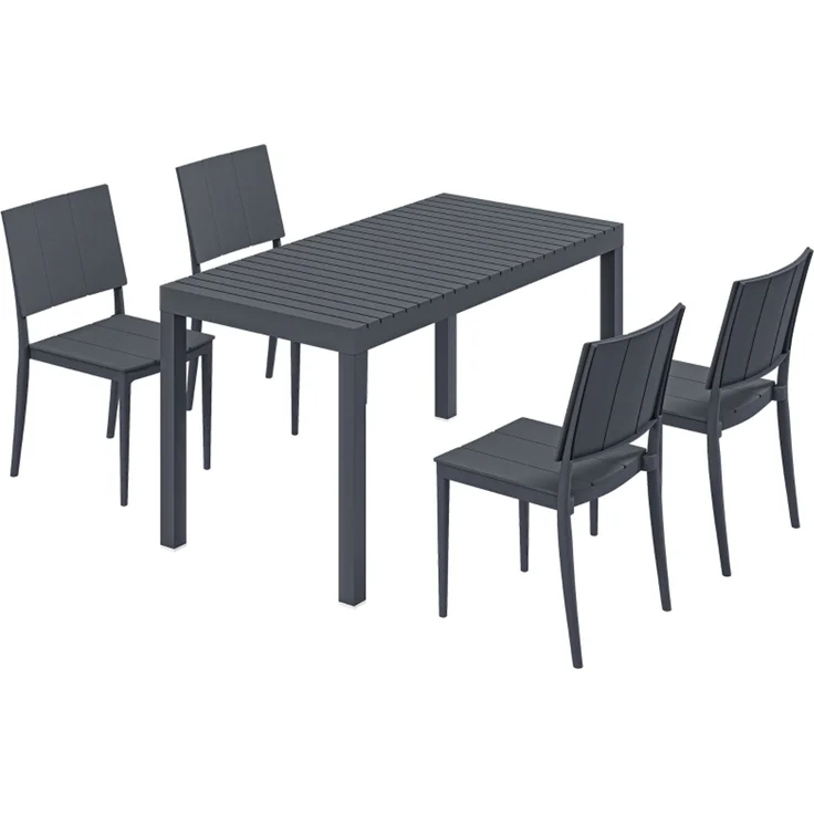 Gartenmöbel Set Sitzgruppe 5-teilig Breiter Tisch mit 4 Stapelstühlen Lamelldesign für 4 Personen – Bild 1