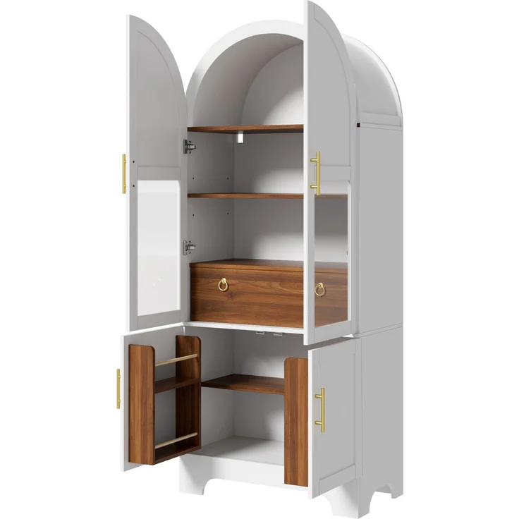 Vitrine 76 x 40 x 180 cm aus MDF und Spanplatte, mit Bogenfront, Glas und LED-Beleuchtung – Bild 6