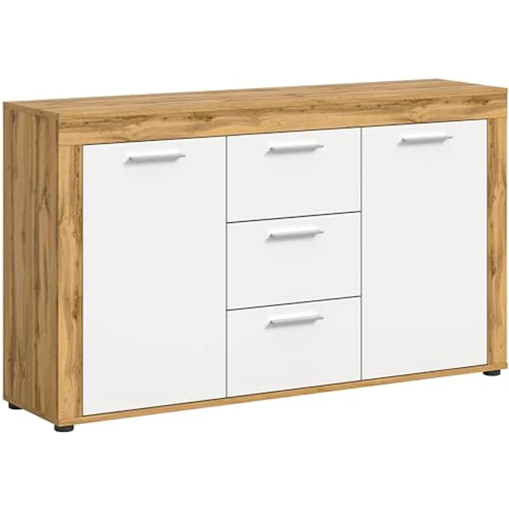 Xonox Sideboard, Weiß, Holzwerkstoff, 125x80x35 cm, 3 Schubkästen, 4 Einlegeböden, FSC®-zertifiziert – Bild 1