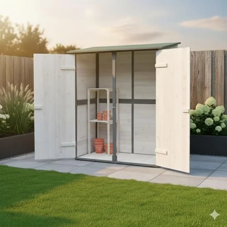 XXL Geräteschuppen Weiß/Grau Gerätehaus Holz Geräteschrank Gartenschrank – Bild 1