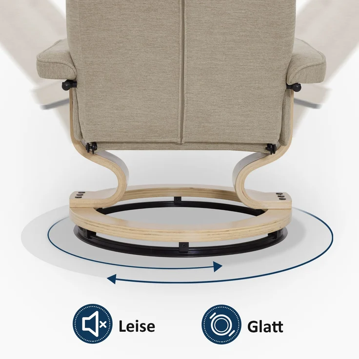 M MCombo Relaxsessel mit Hocker, 360° Drehbarer Fernsehsessel mit Liegefunktion, bis 120 Kg Belastbarer TV-Sessel, Moderner Ruhesessel für Wohnzimmer, Stoff, 9019 (Beige-Stoff) – Bild 5