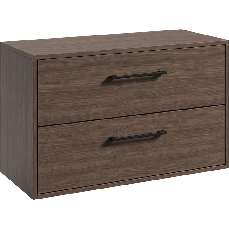 Badplaats Waschtischunterschrank Florence 80 x 46 cm – Walnuss – Hängender Unterschrank mit 2 Schubladen und schwarzen Griffen – Bild 1