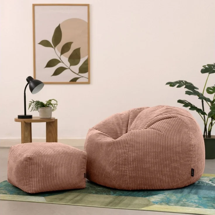 Icon Kingston Sitzsack mit Hocker Cord, Rosa, Sitzsack Erwachsene mit Füllung, Bean Bag, Cord Sessel, Lounge Sessel, Lounge Stuhl, Schlafzimmer, Wohnzimmer, Wohnzimmer Möbel – Bild 3