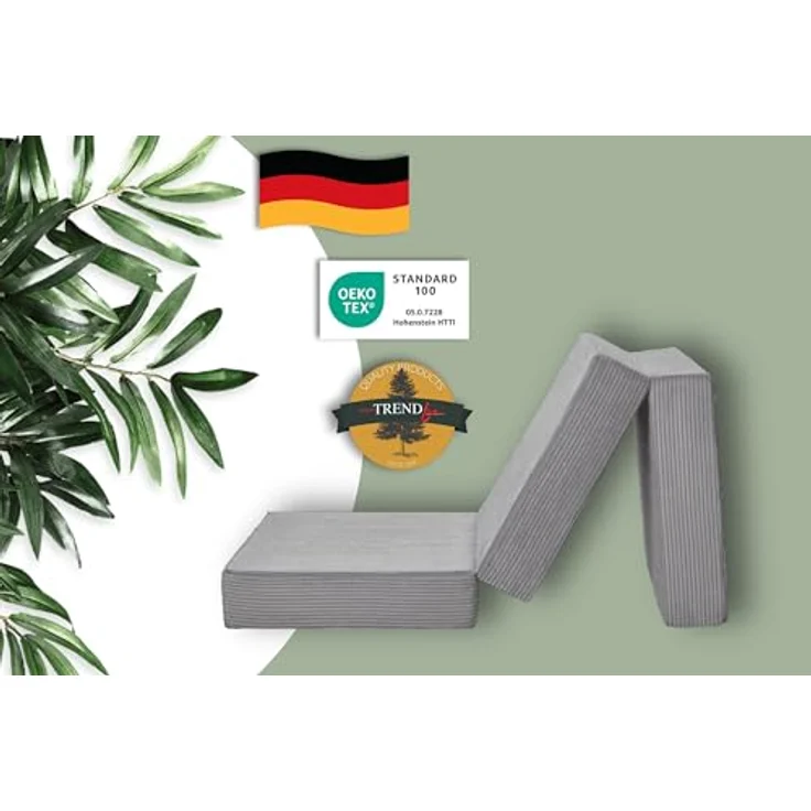 Badenia Trendline Faltbare Kord Gästematratze XXL, Komforthöhe von 15cm, 196 x 65 x 15,5 cm Liegefläche, Öko-Tex Zertifiziert, steingrau, produziert nach deutschem Qualitätsstandard – Bild 3