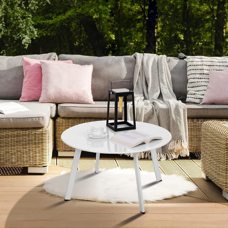 Runder Metall Beistelltisch Garten Sofatisch Kaffeetisch Weiß Ø 70 x 40H cm – Bild 4