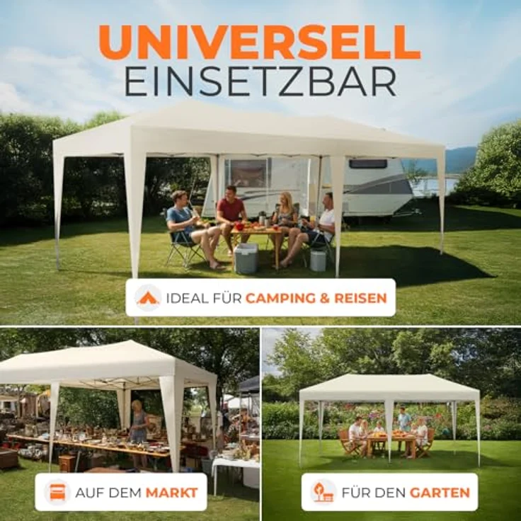 Kronenburg Faltpavillon wasserdicht Pavillon, Gartenzelt, 3x6 m - mit UV Schutz 50+, Champagner – Bild 8